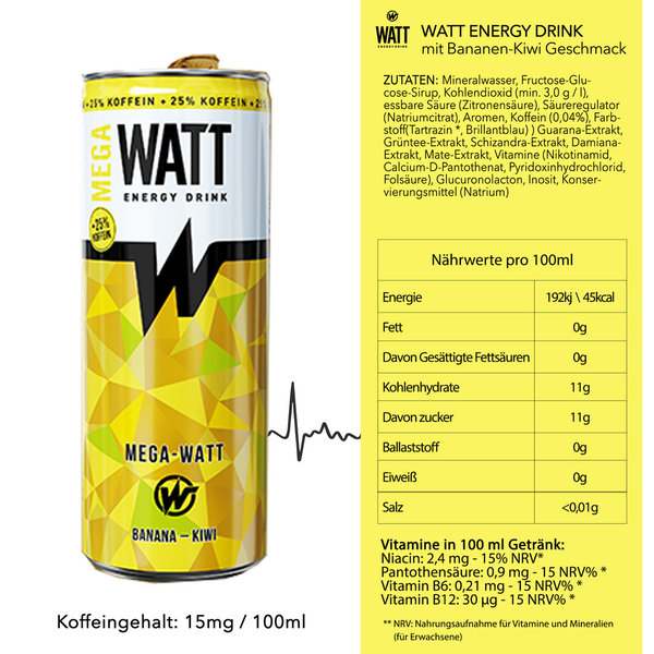 WATT Energy Drink Banana&Kiwi 6 x 250 ml (Pfandfrei)