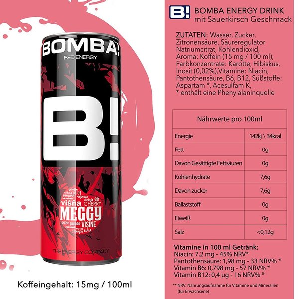 BOMBA! Energy Drink Kirsche 6 x 250 ml (Pfandfrei)