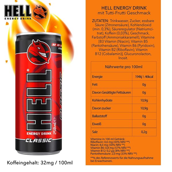 HELL Energy Drink Classic Tutti&Frutti 6 x 250 ml (Pfandfrei)