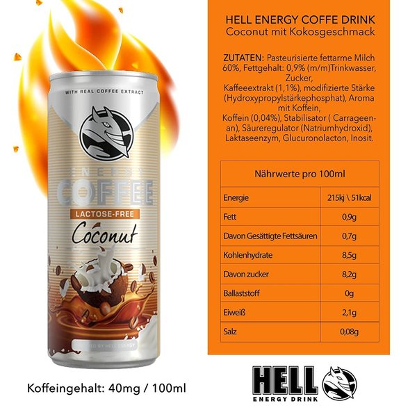 HELL Energy Drink Coconut Kaffeegetränk 6 x 250 ml (Pfandfrei)