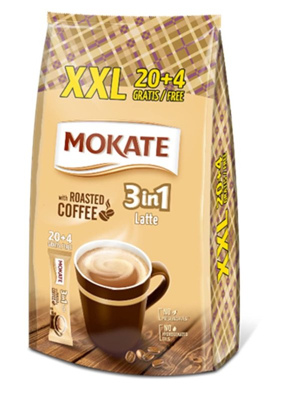 MOKATE XXL Latte 3-in-1 löslicher Bohnenkaffee 360g (24 x 15g)