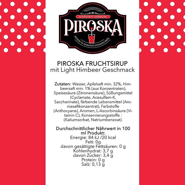 Piroska Sirup Fitt Light Himbeere 700ml MHD: 01.06.2022