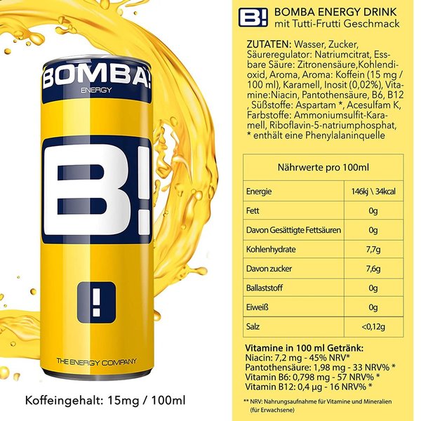 BOMBA! Energy Drink Classic Tutti&Frutti 24 x 250 ml (Pfandfrei)
